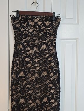 Papaya Black Lace Strapless Dress with Nude Lining